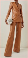 eleganter Damen Leder Hosen Anzug in der Farbe helles Braun Cognac  Gr. 42/44