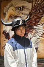 Chopper Helm mit Hörnern Biker Helmet Brille Bulzeye Gr. L  Born to be ride