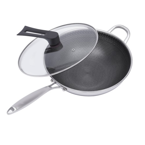 30cm edelstahl rund wokpfanne - edelstahl,