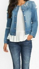 FRAUEN JEANSJACKE NEU! Gr. 36 38 40 42 44 46 50 52 54 JACKE BLUE USED mit BESATZ