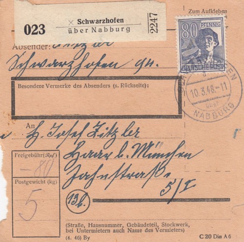 Paketkarte 1948