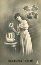 AK Neujahr ca. 1910 (?) Glückliches Neujahr - Junge Frau Kleeblatt Hufeisen 