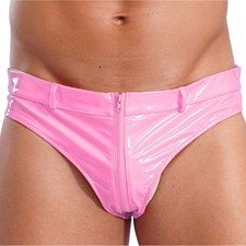 DE Glänzend Unterhosen Herren Lack Leder Slip Höschen mit Reißverschluss Club