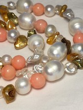 Zierliche echte Keshiperlen-Korallen-Perlenkette einzigartig !