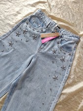 Tally Weijl Baggy Jeans XS 34 Hellblau Strasssteinen Verziert Neu