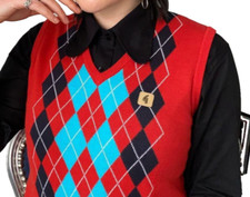 Pullunder, Modfather, Gabicci, Gr. 40, Schwarz, Weiß, Rot, Rauten, Skin Girlie