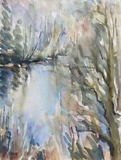 Prof Dr Alfred Behle 1935-97 Frühlingstag am Waldsee Park Teich Bäume Morgen