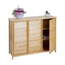 B-Ware Badezimmerschrank MCW-B18, Badschrank Kommode, 3 Türen Bambus 81x97x34cm