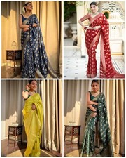 Südafrika Indian Designer Seide Saree Mit Bluse Bollywood Party Hochzeit Wear