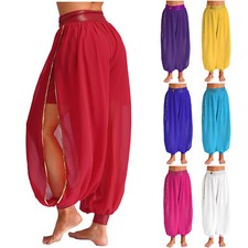 DE Freebily Damen Bauchtanz Hose Lang Haremshose Schlitz Sexy Belly Dance Kostüm