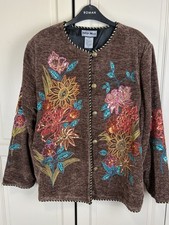 Indigo Moon Jacke Größe Large braun Chenille Blumen Pailletten/Party Exc Ptp 23"