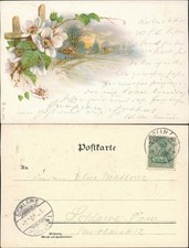 Winter Stimmungsbild Landschaft Blumen 1900  Ankunftsstempel Schlawe Pommern