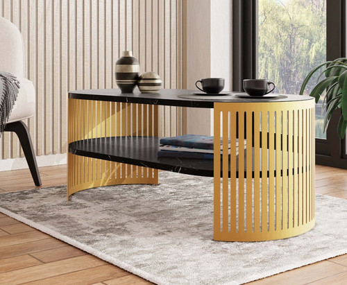 Couchtisch sinenko oval gold - couchtisch,