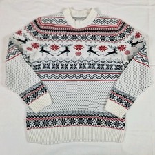 C&A Herren Pullover Gr L Weihnachtspullover Pulli Weiß Norweger