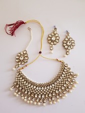 Indisch Bollywood Stil Kundan Halsband HOCHZEIT Schmuck Set Steine Perlen  NR 3 