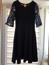 Sheego Damen Abendkleid 3/4-Arm Rundhals Wadenlang Spitze marine