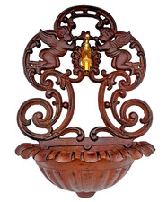 Wand Brunnen Wiener Pflanzbrunnen braun fein ziseliert  Eisenguss+ Messing Hahn