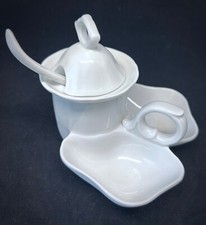 Gewürz-Menage - Cruet - Porzellan - weiss - mit Senftopf und Löffel - um 1900