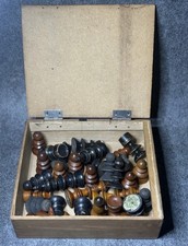 🔥 Antikes 1920er Holz-Schachfiguren-Set ♟️ Handgemacht OVP Komplett Set