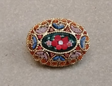 Alte Millefiori Mikromosaik Brosche Italien / Murano - Vintage Schmuck floral