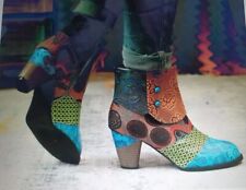 Gr. 40 Stiefelette Stiefel, Damen Bunt,Hippie Stiefel, Materialmix, Extravagant