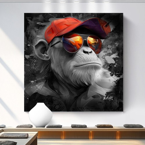 Leinwandbild affe mit kappe - affe,