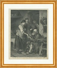 Der Wahrsager Franz von Defregger Handlesen junge Frau Holzstich E 26556 Gerahmt