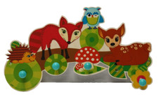 Kinder-Garderobe "Waldtiere" 4 Haken 38 cm Holz Erzgebirge