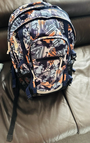 Rucksack blau orange gemustert - rucksack,