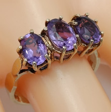 Vintage Ring 9 kt Gold Amethyst 7 x 5 mm Trio Set Größe P, 3,4 Gramm, 1978 Punze