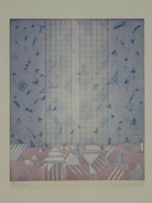Geometrische Komposition Reimund Franke signierte Farb-Radierung Aufl. 100 1986