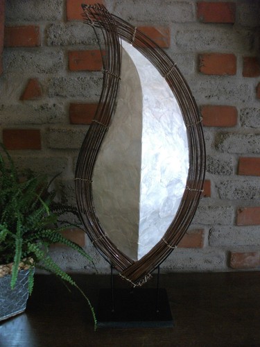 Lampe perlmutt rattan - lampe,