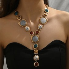 DEKORATIVE VINTAGE BOHO Y-COLLIER KETTE M. HARZELEMENTEN BOHEMIAN SCHMUCK Y-FORM