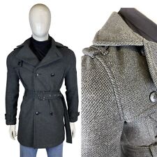 Topman Vintage Tweed Wolle Overcoat S mit Gürtel Grau Jacke Mantel Crombie Mod