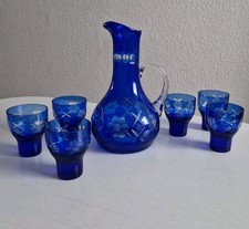 Krug Karaffe Saftkrug Glas Kobalt Blau kanne Vintage GBR Set Kannenset Nachlass