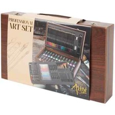 Mal Zeichenkoffer 86 teilig Holzklappkoffer Farbstifte Aquarell Öl Pastell NEU