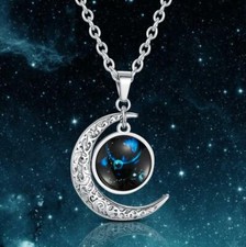 Sternzeichen Sterne Halskette mit Anhänger Kette Edelstahl Geschenk Mond Glück