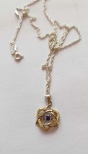 Amethyst Kette Silber Gelbgold Gold Diamant Herz Keltisch+Extra Kette Kleeblatt
