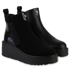 Damen Leicht Gefütterte Keilstiefeletten Stiefeletten Lack 841384 Schuhe 