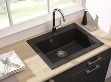 Respekta Ohio Mineralitespüle in Schwarz / 1 Becken Einbauspüle - B-Ware 