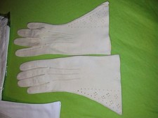 Lederhandschuhe  Wildleder Damen Oldtimer Cabrio weiß chic mit Lochmuster Gr.7