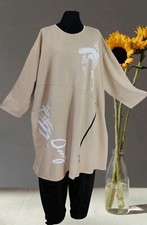 Lagenlook Kleid Tunika Überwurf Pullover 48 50 52 54 56 XL XXL XXXL beige weiß