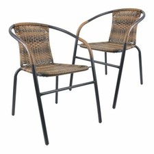 2er Set Bistrostuhl Farbe Schwarz + Braun - Stapelstuhl Balkonstuhl Poly-Rattan