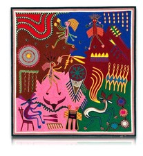 Huichol Garnbild „Nierika“ – Eligio Carrillo - 61×58 cm - Hirsch & Peyote