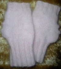 HANDSCHUHE HANDGESTRICKT 100% ANGORA Rosé Fingerlos für Rad+Autofahrer GLOVES M 
