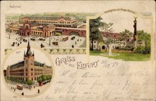 Litho Erfurt in Thüringen, Bahnhof, Hirschgarten mit... - 4507592