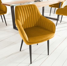 Edler Stuhl TURIN FARBWAHL Samt Ziersteppung Armlehne Esszimmerstuhl Küchenstuhl