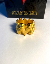 Drachenfels Ring Heartbreaker Gr. 58,  B: 15mm Herzen Silber 925 vergoldet Neu!