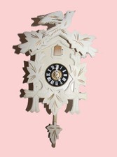 Schwarzwälder Kuckucksuhr von AMS,  weiße Vintage Pendeluhr, 50er, Westgermany