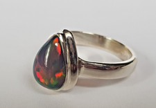 edler ring silber 925 damen größe 17 schwarzer Opal natürlich Handgefertigt